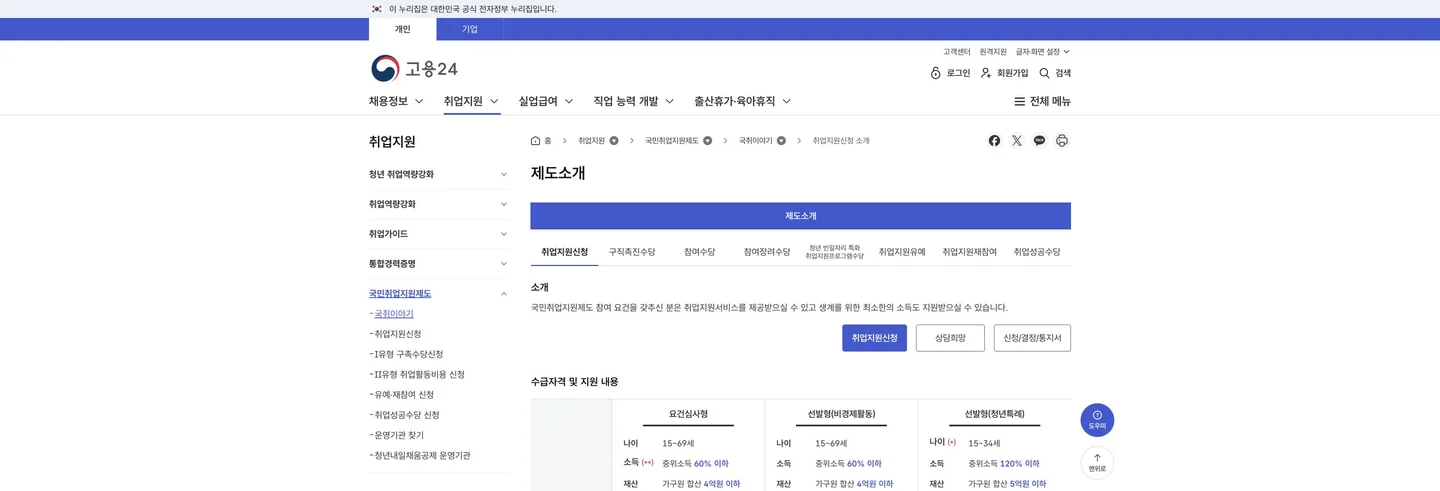 국민취업지원제도 청년 신청: Ⅰ유형 구직촉진수당과 신청 순서 공식 화면에서 다음 행동과 완료 상태를 확인하는 위치