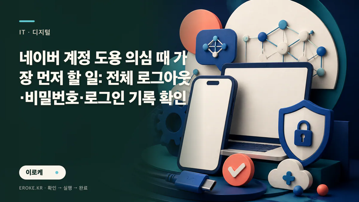 네이버 계정 도용 의심 때 가장 먼저 할 일: 전체 로그아웃·비밀번호·로그인 기록 확인 대표 이미지